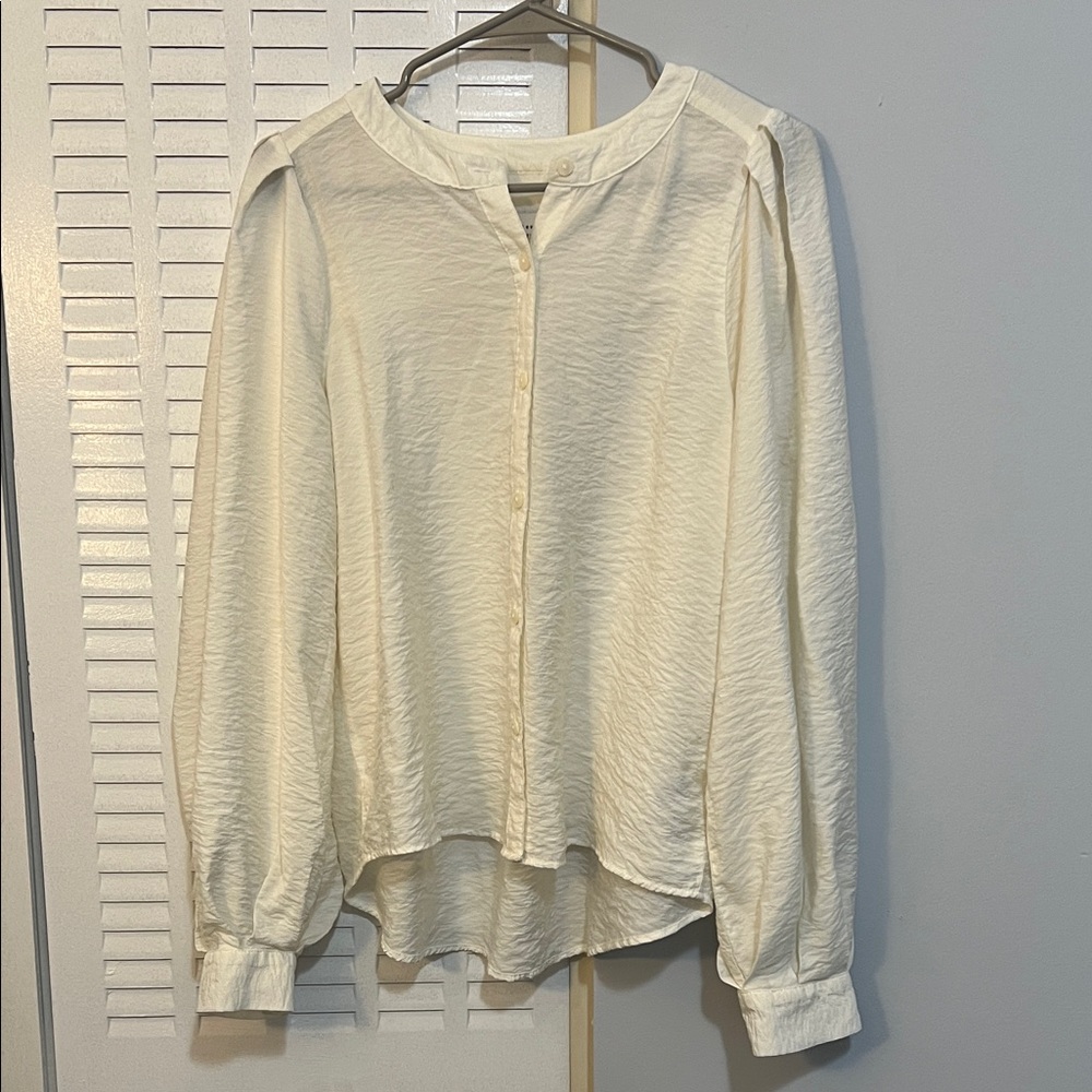 A New Day Women's Medium Cream/White Linen Button Blouse